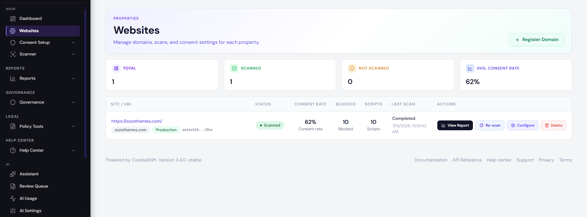 Websites — property list and domain management Websites — property list and domain management